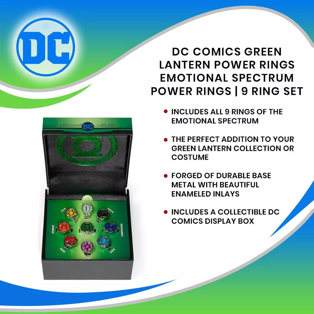 GREEN LANTERN Emotional Spectrum Adjustable 9-Ring Set