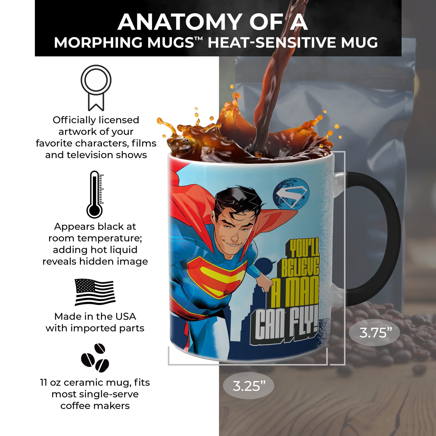 SUPERMAN (2025 Movie) A Man Can Fly Morphing Mugs® Heat-Sensitive Mug