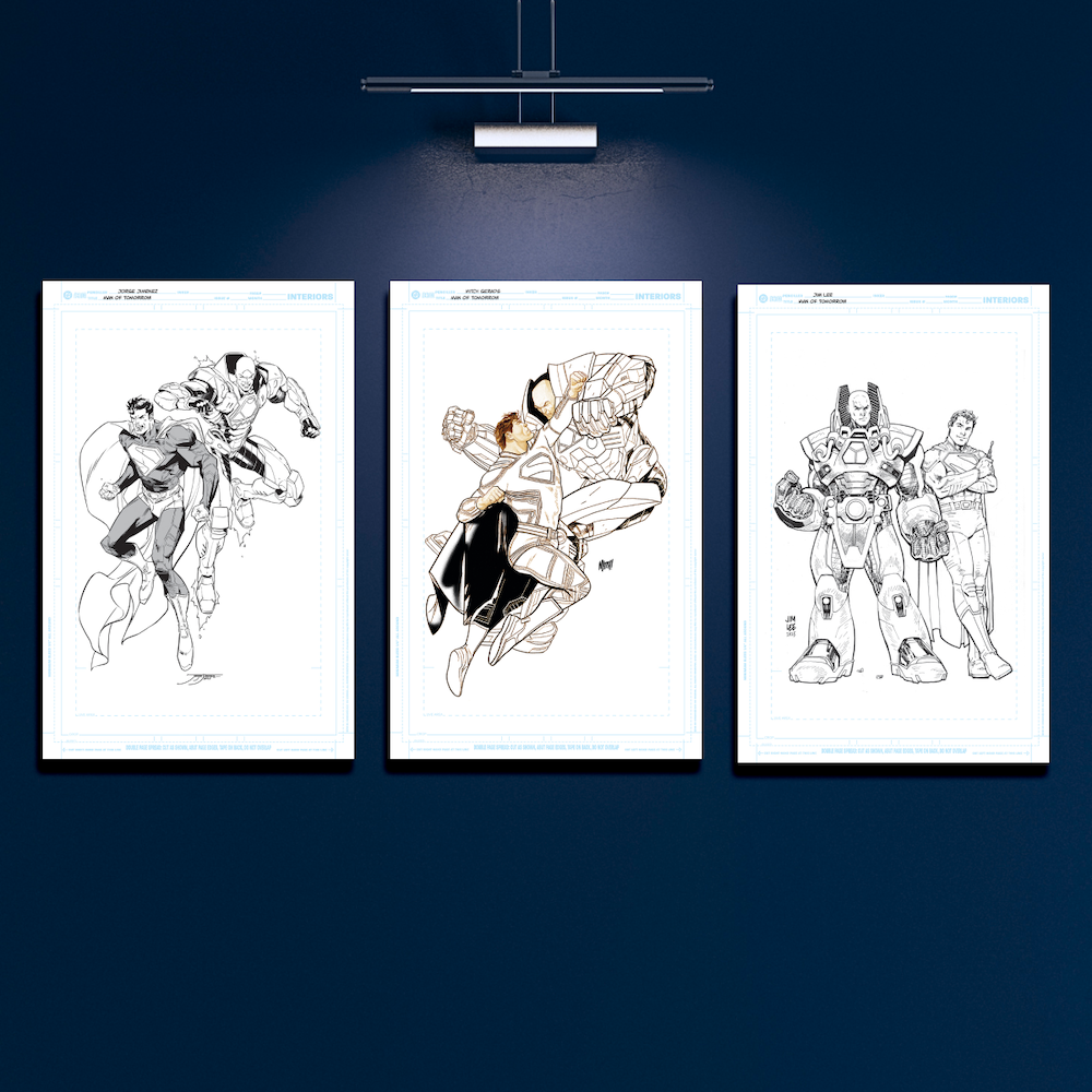 MAN OF TOMORROW Superman & Lex Luthor by Jim Lee, Jorge Jiménez, Mitch Gerads 11"x 17" Black & White Art Board Facsimile Set