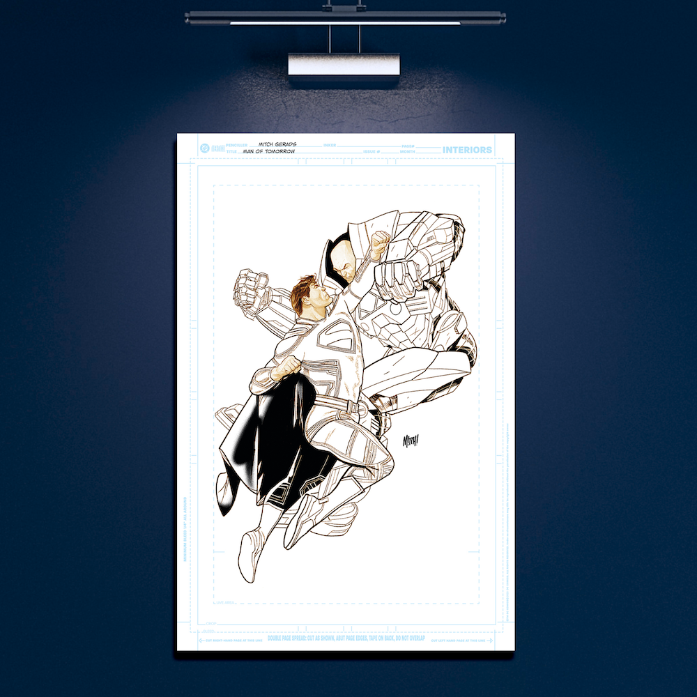 MAN OF TOMORROW Superman & Lex Luthor by Mitch Gerads 11"x 17" Black & White Art Board Facsimile