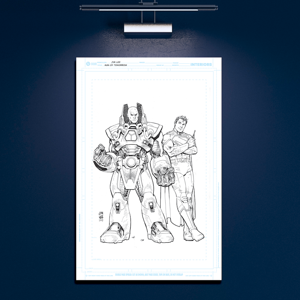 MAN OF TOMORROW Superman & Lex Luthor by Jim Lee 11"x 17" Black & White Art Board Facsimile