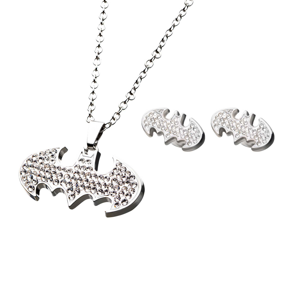 BATMAN Silver Plated Necklace and Earring Set