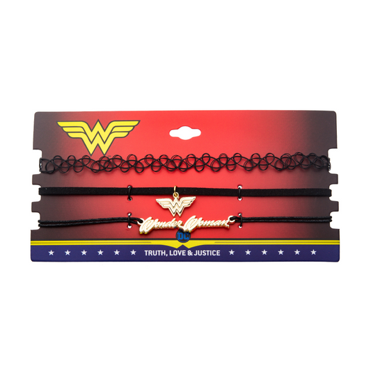 WONDER WOMAN Logo Elastic Tattoo and Cord Choker Set