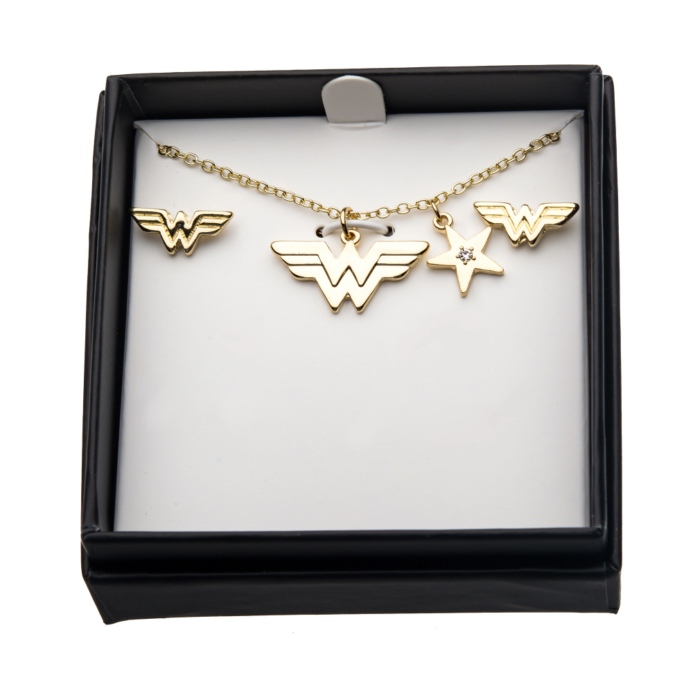 WONDER WOMAN Stud Earrings & Pendant Necklace Set