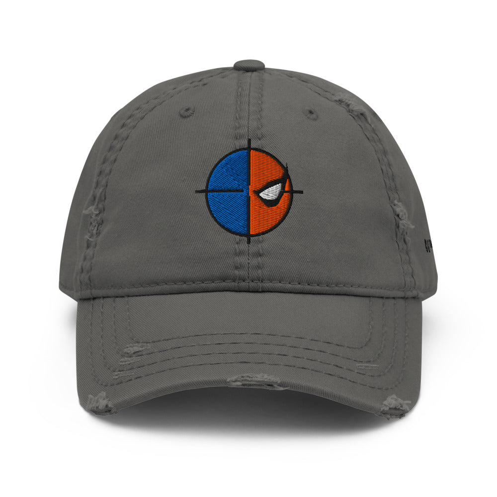 DEATHSTROKE Logo Distressed Dad Hat Embroidered Charcoal Grey