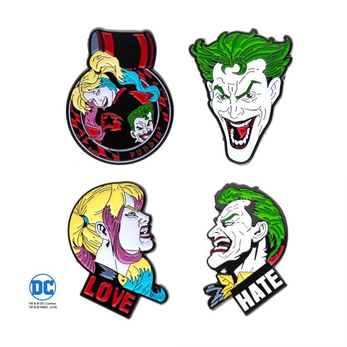 Joker and Harley Quinn Face Lapel Pin Set (4pcs)