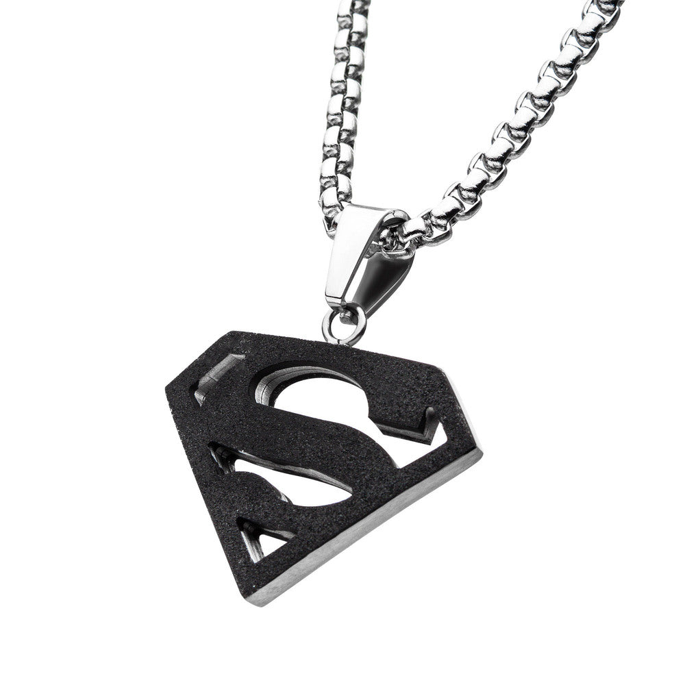 SUPERMAN Black Stainless Steel Pendant Necklace