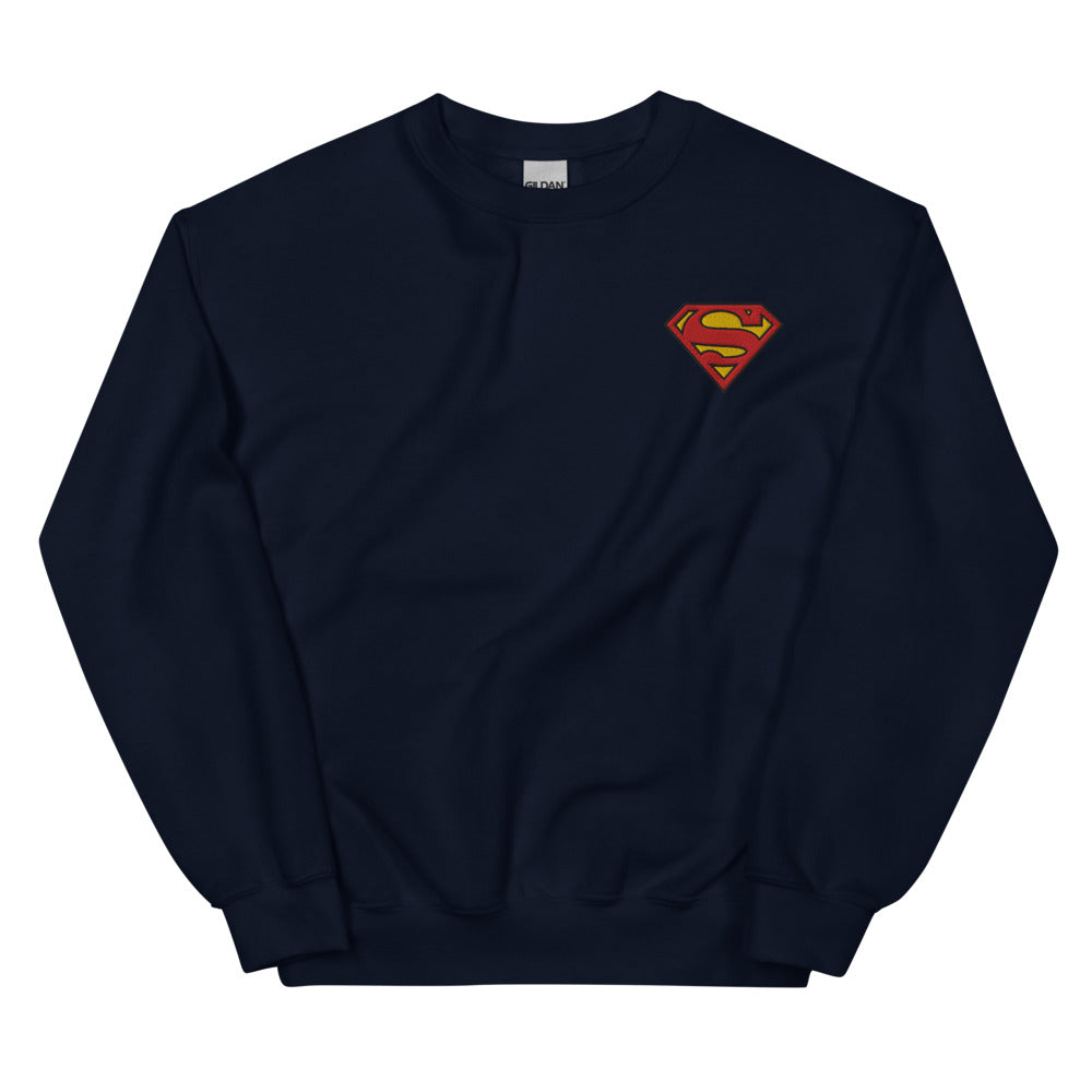 SUPERMAN Logo S-Shield Embroidered Crewneck Sweatshirt Navy