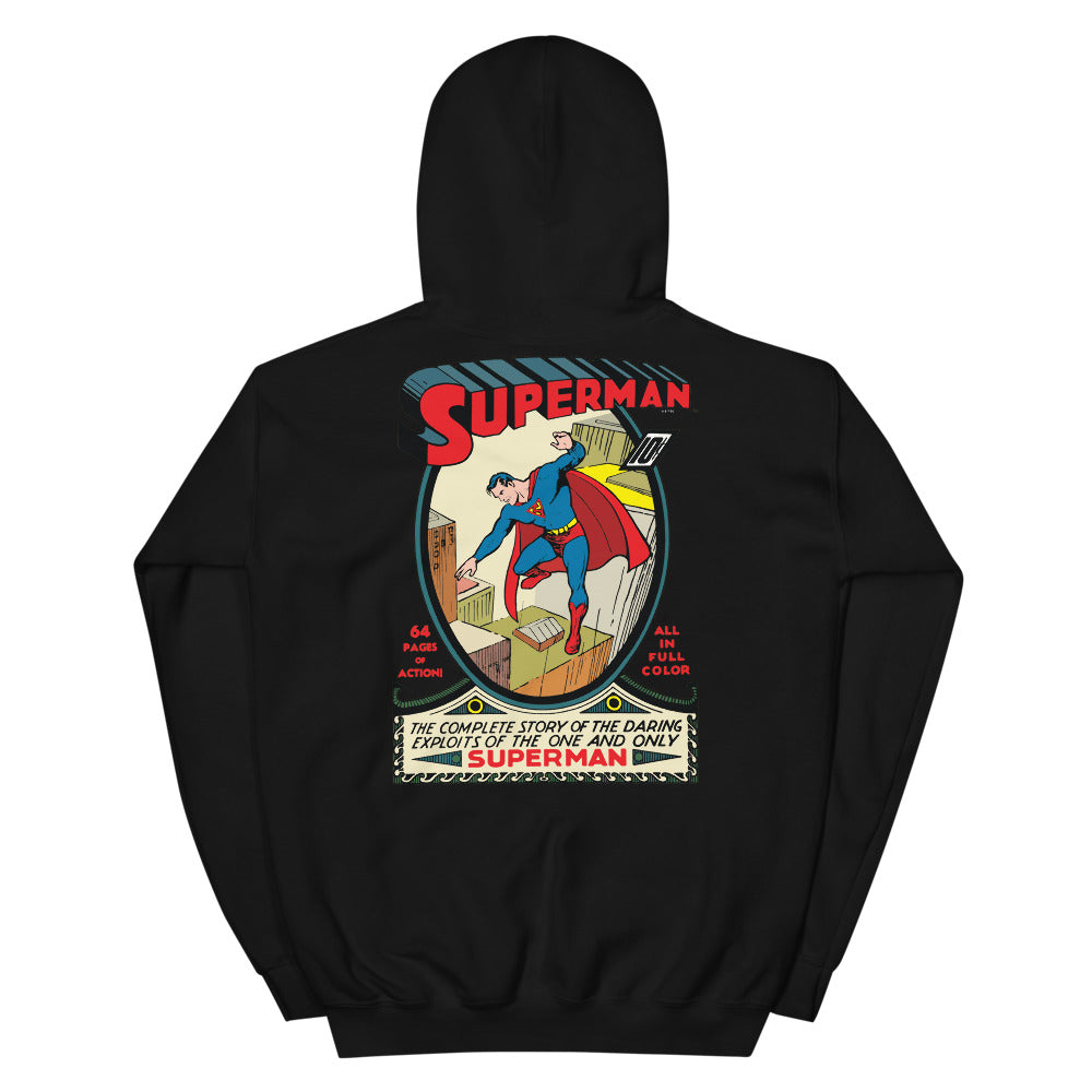 Superman Colored Logo Black Hoodie - DC Comics Official Licensed Cotton Hooded Sweatshirt