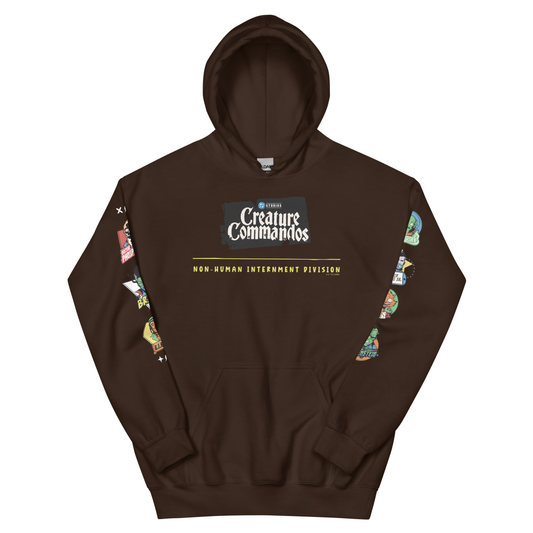 Creature commandos non-human internment division hoodie - dark chocolate