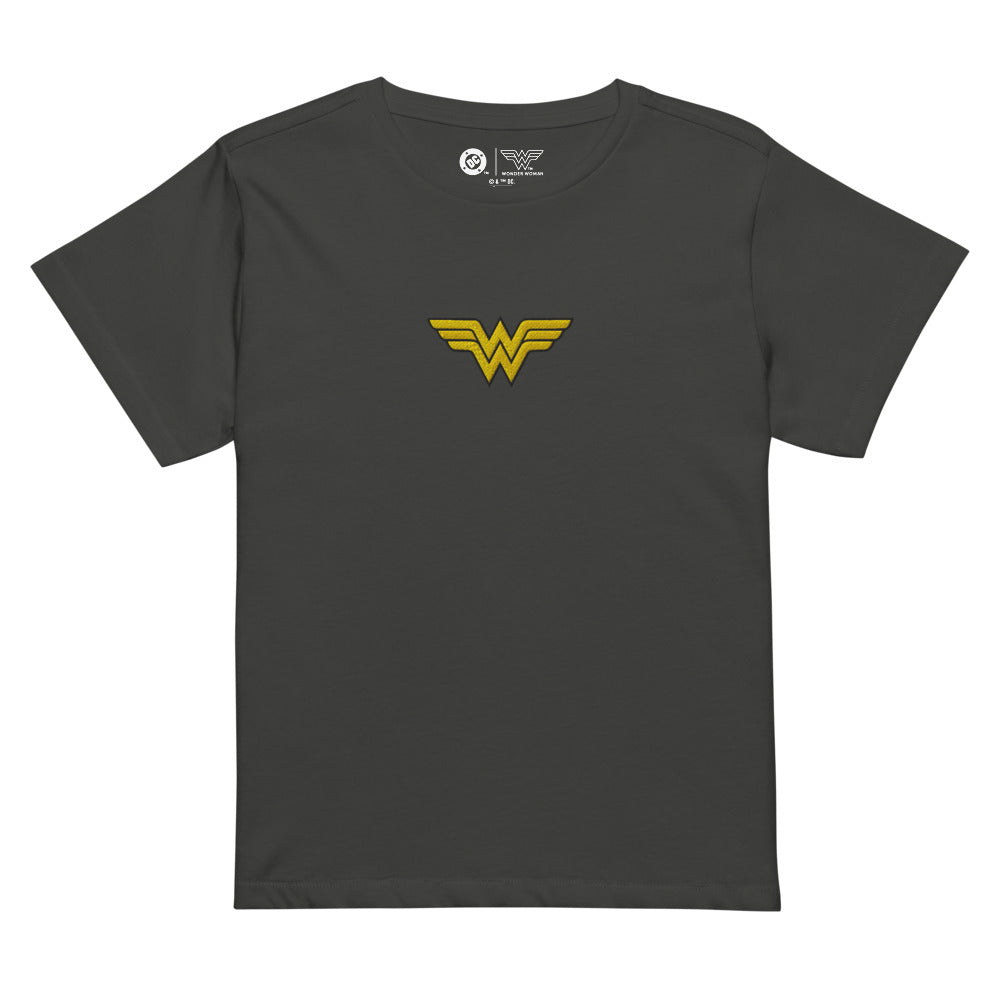 WONDER WOMAN Logo Embroidered Women's High-waisted T-Shirt Vintage Black