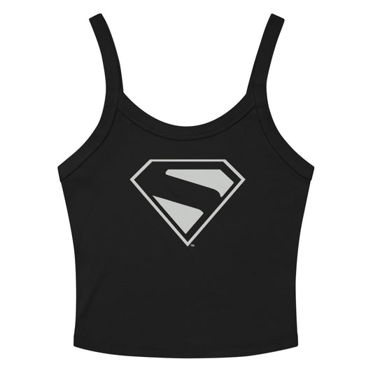 SUPERMAN (2025 Movie) Silver Shield Micro-Rib Tank Top Solid Black Blend
