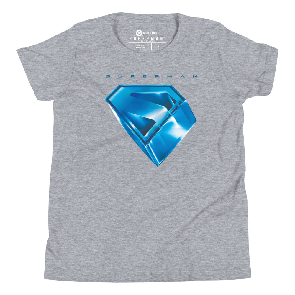 SUPERMAN (2025 Movie) Stylized S-Shield Kids T-Shirt Athletic Heather