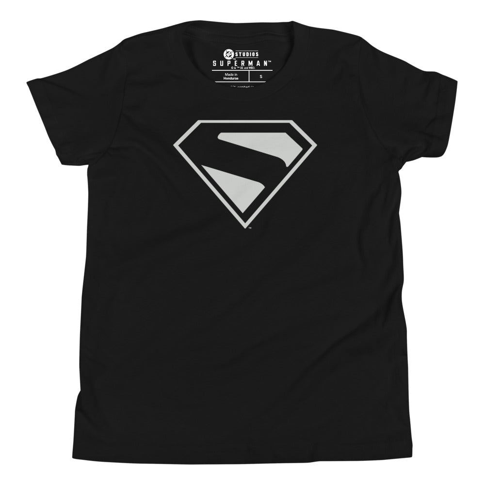 SUPERMAN (2025 Movie) Black & Silver S-Shield Youth T-Shirt Black