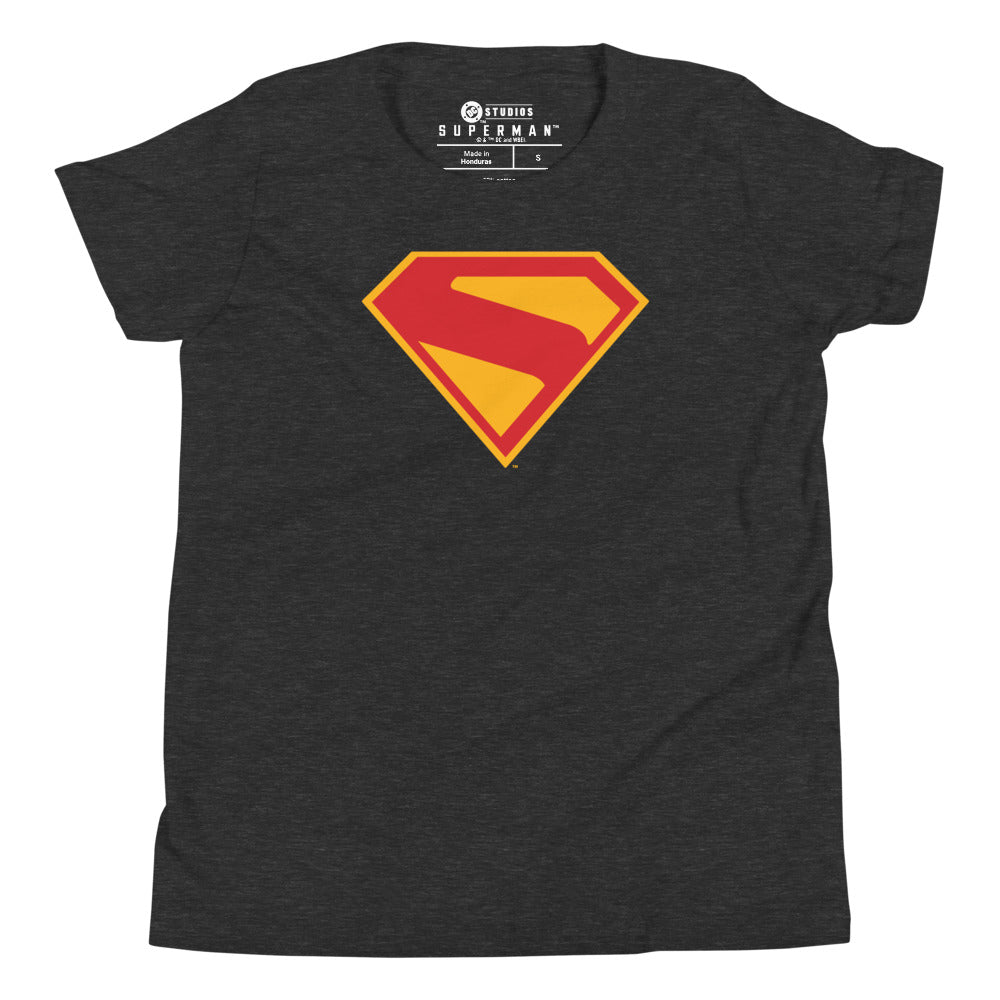 SUPERMAN (2025 Movie) S-Shield Youth T-Shirt Dark Heather Grey