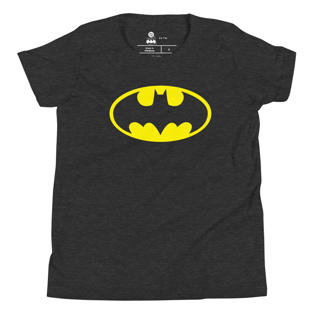 Batman Logo Youth T-Shirt Dark Heather Grey