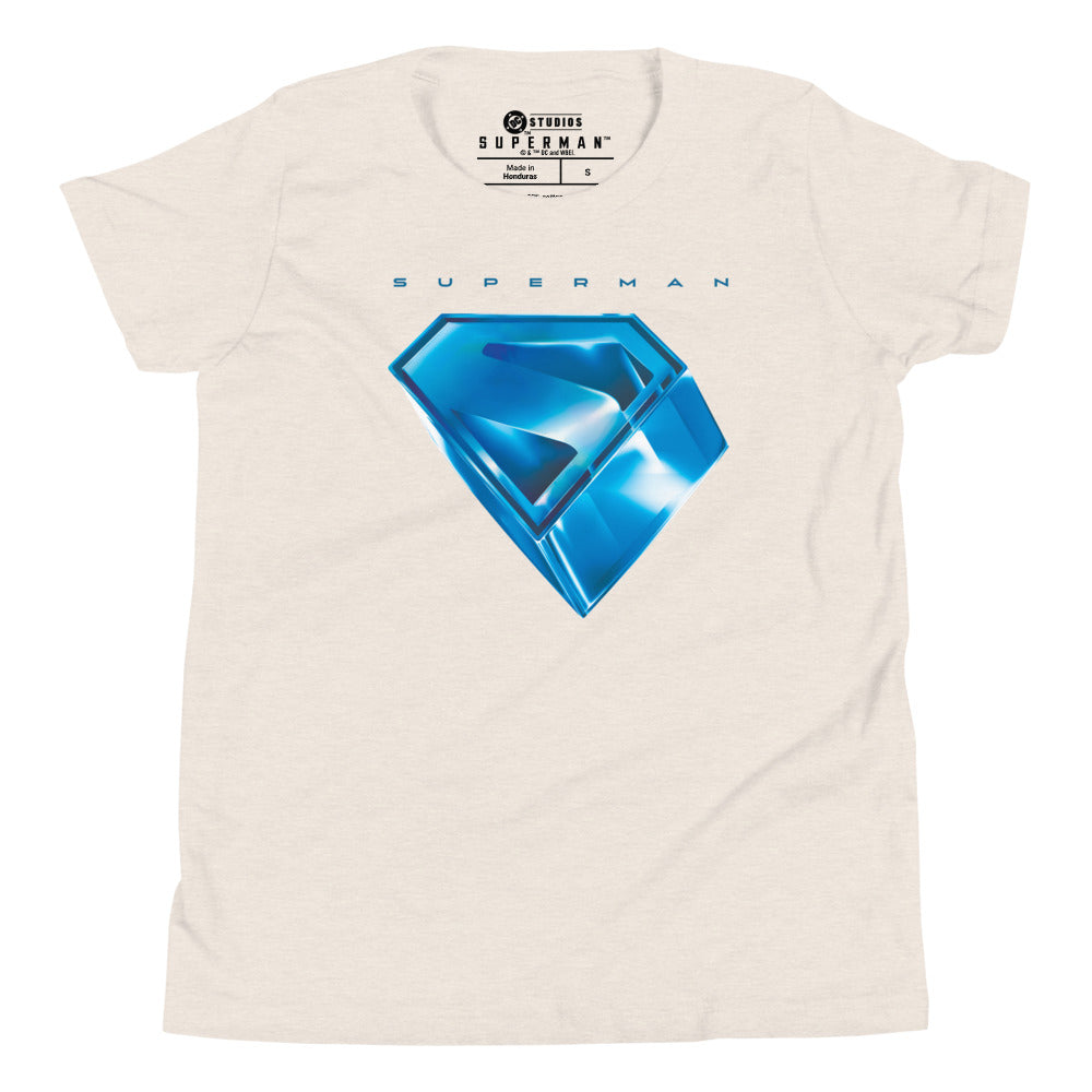 SUPERMAN (2025 Movie) Stylized S-Shield Kids T-Shirt Heather Dust