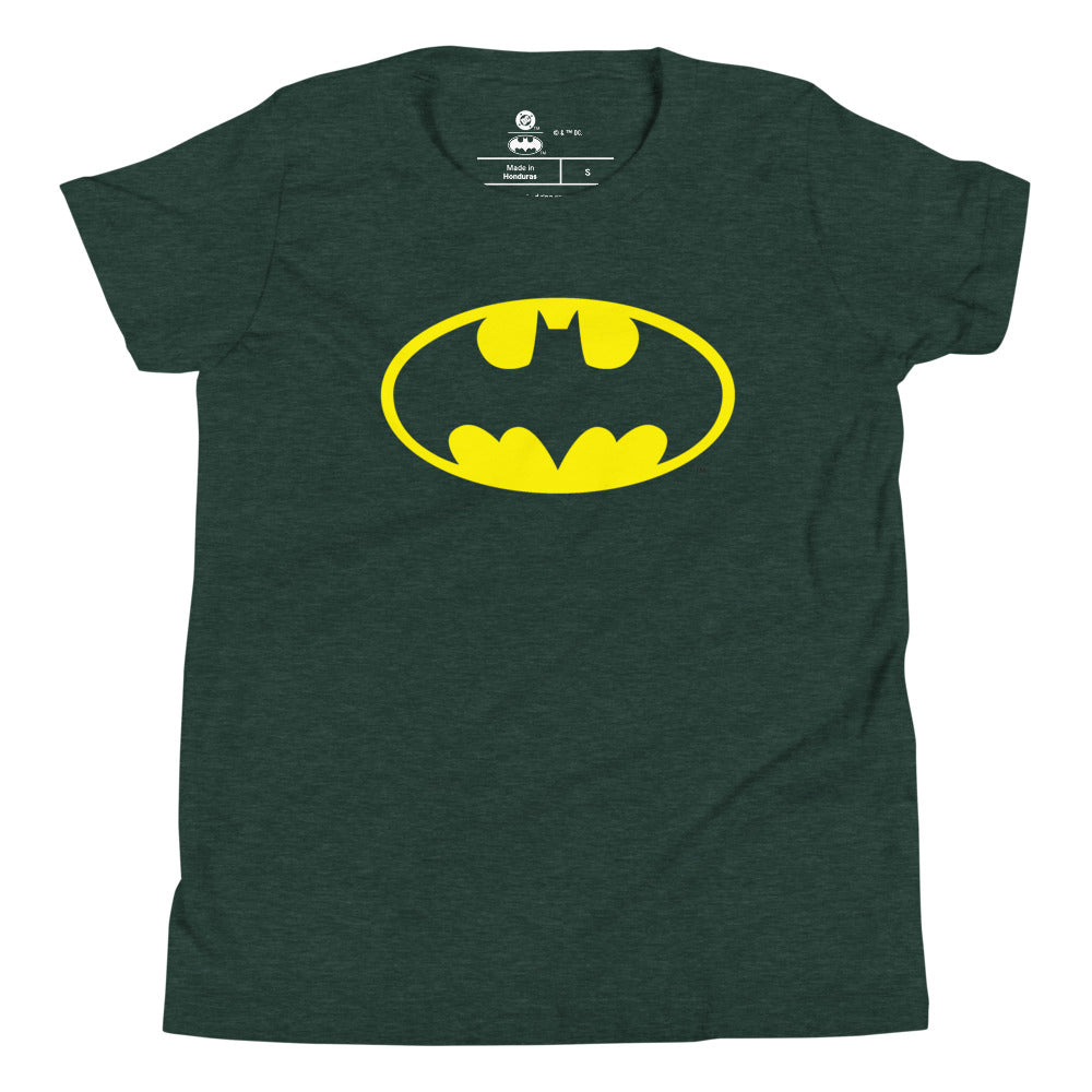 Batman Logo Youth T-Shirt Heather Forest