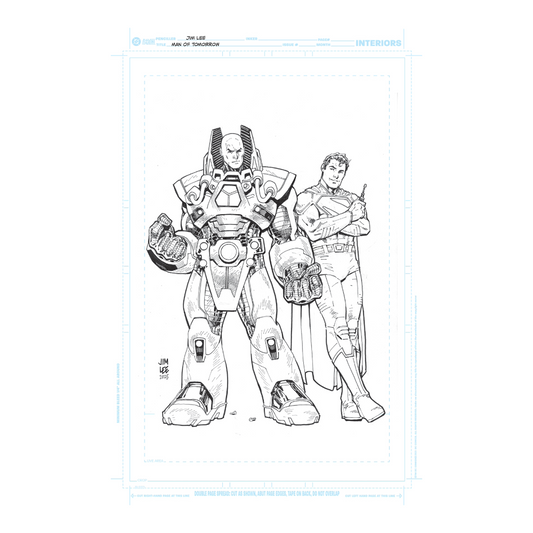 MAN OF TOMORROW Superman & Lex Luthor by Jim Lee 11"x 17" Black & White Art Board Facsimile