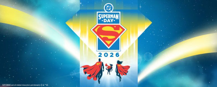 Superman Day 2026 key art on a blue background with a glowing effect