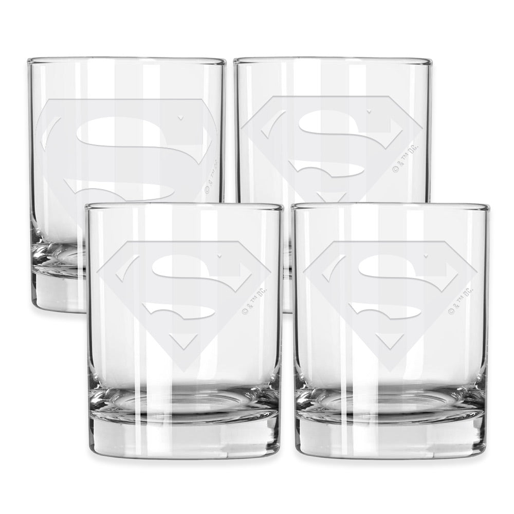 SUPERMAN Logo Engraved Rocks Glass Set