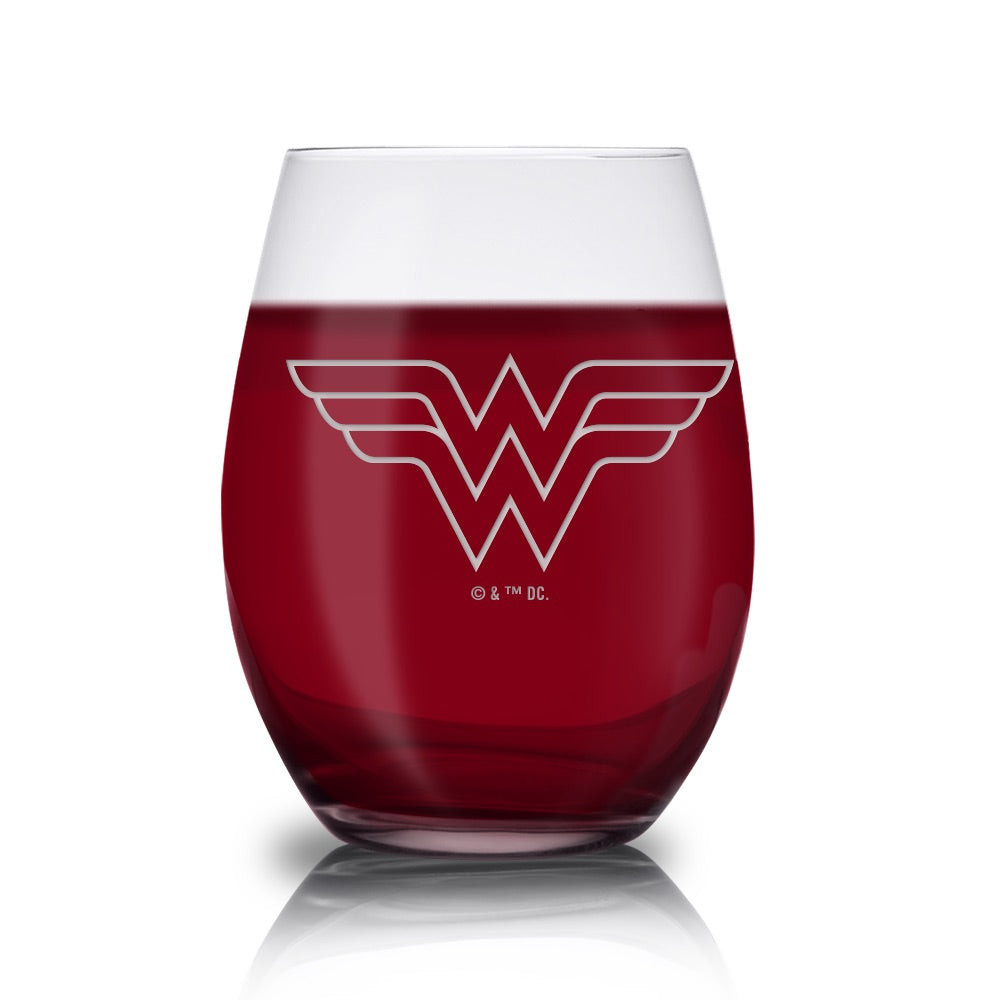 WONDER WOMAN Logo Engraved Stemless Wine Glass