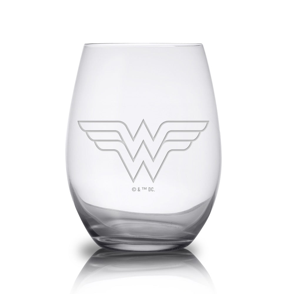 WONDER WOMAN Logo Engraved Stemless Wine Glass