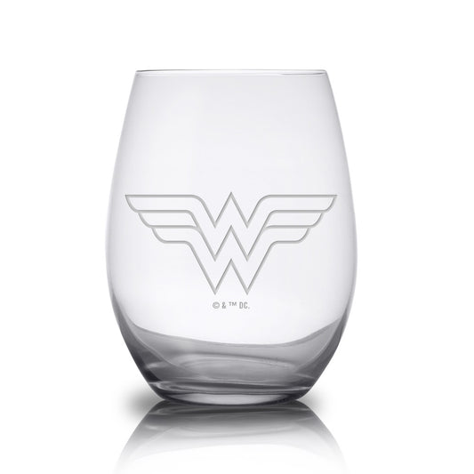 WONDER WOMAN Logo Engraved Stemless Wine Glass