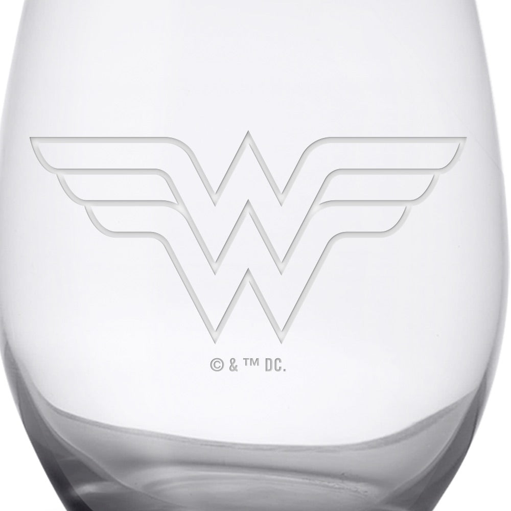 WONDER WOMAN Logo Engraved Stemless Wine Glass