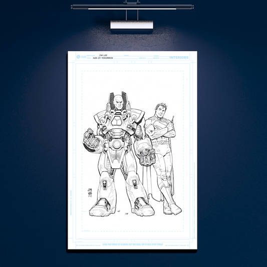 MAN OF TOMORROW Superman & Lex Luthor by Jim Lee 11"x 17" Black & White Art Board Facsimile