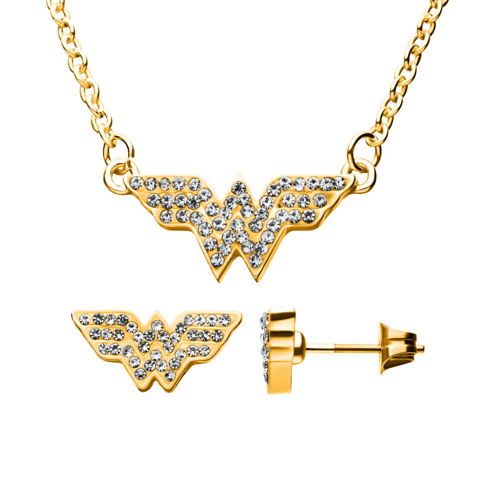 WONDER WOMAN Stud Earrings & Pendant Necklace Gem Set
