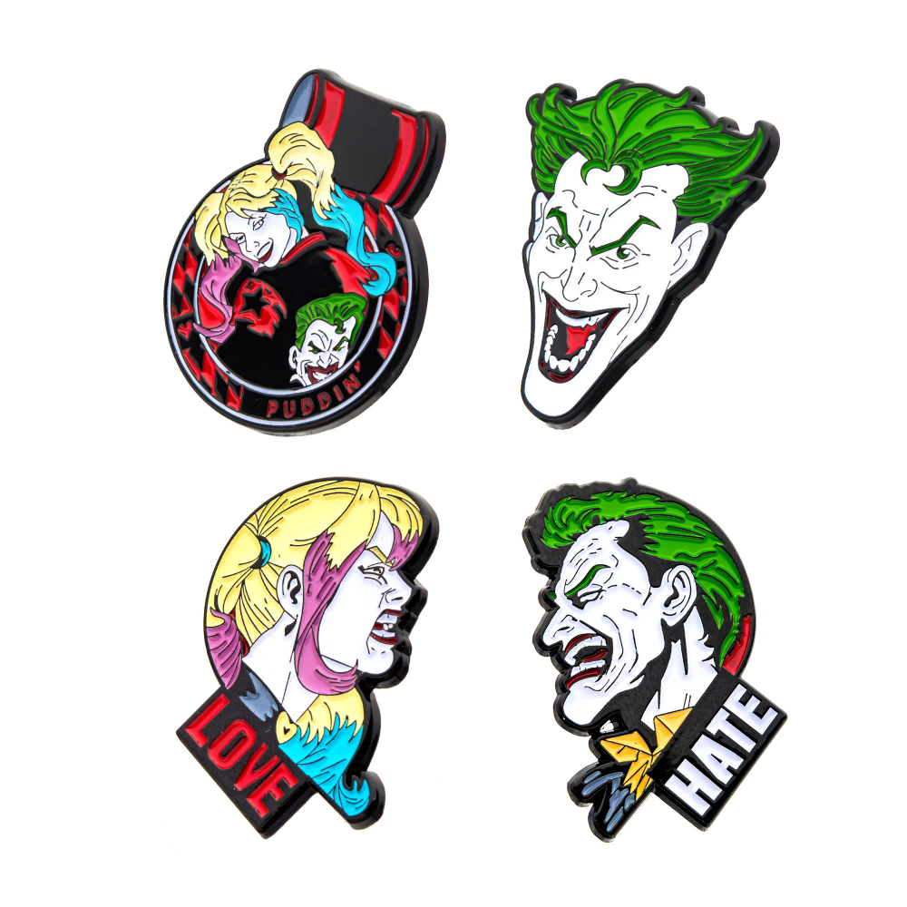 THE JOKER & HARLEY QUINN Face Lapel Pin Set