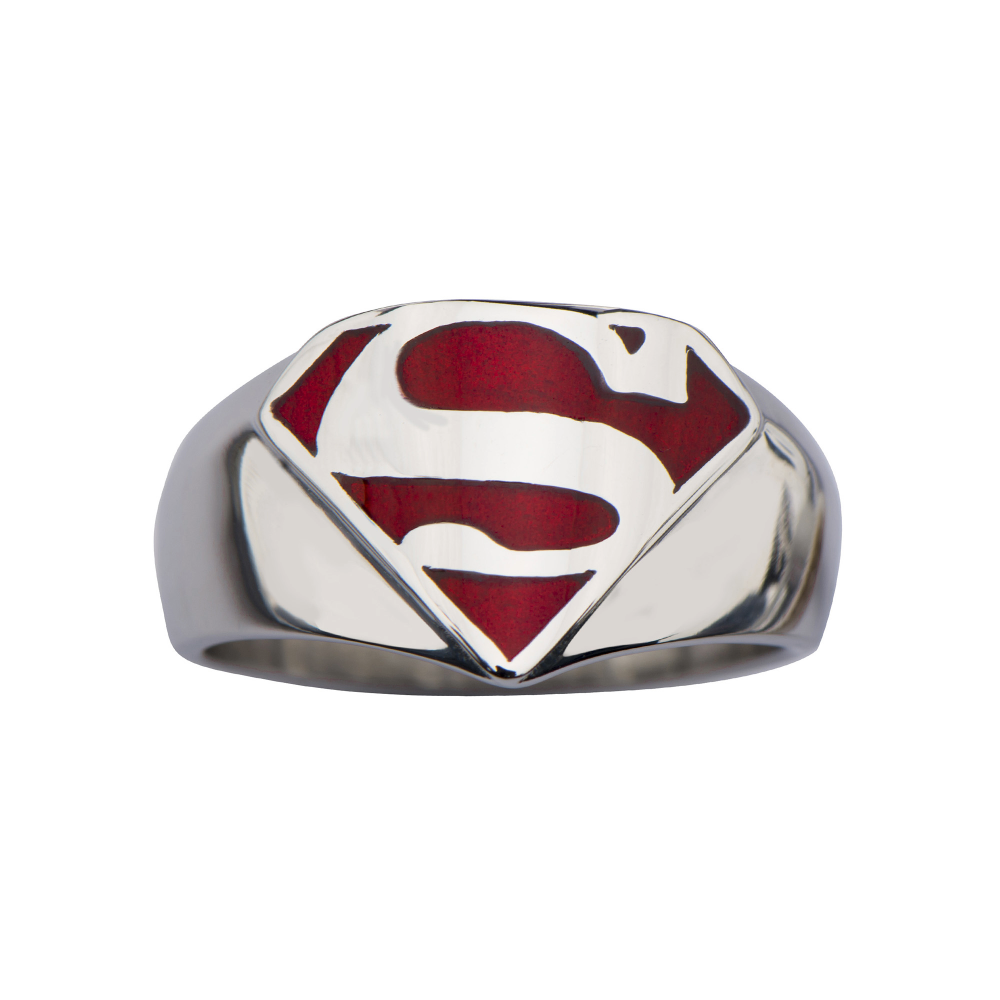 SUPERMAN Stainless Steel and Red Enamel Signet Ring