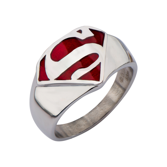 SUPERMAN Stainless Steel and Red Enamel Signet Ring