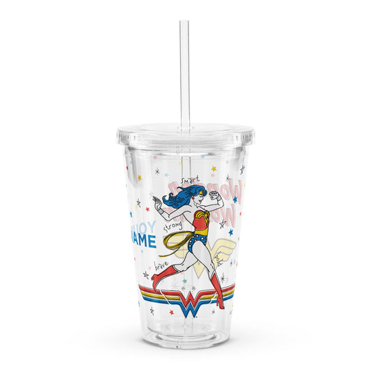 WONDER WOMAN Personalized Clear Plastic Tumbler