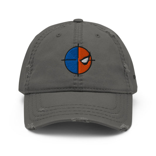 Deathstroke logo distressed dad hat embroidered - charcoal grey