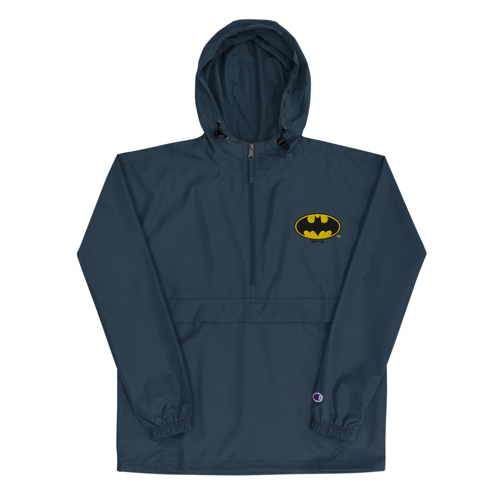 Champion® BATMAN Bat-Signal Logo Embroidered Packable Jacket Navy