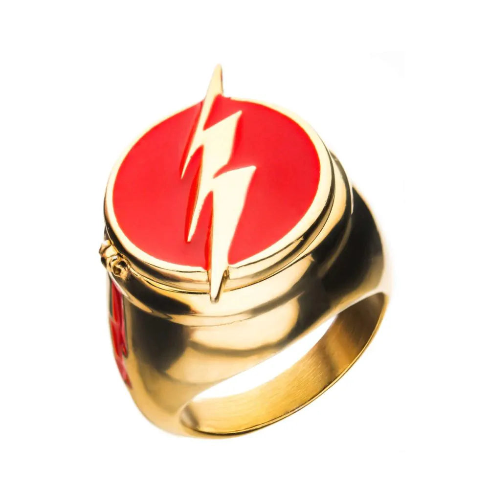 DC Comics Gold Plated Flash Ring with Costume Flip Lid Ring Size 11