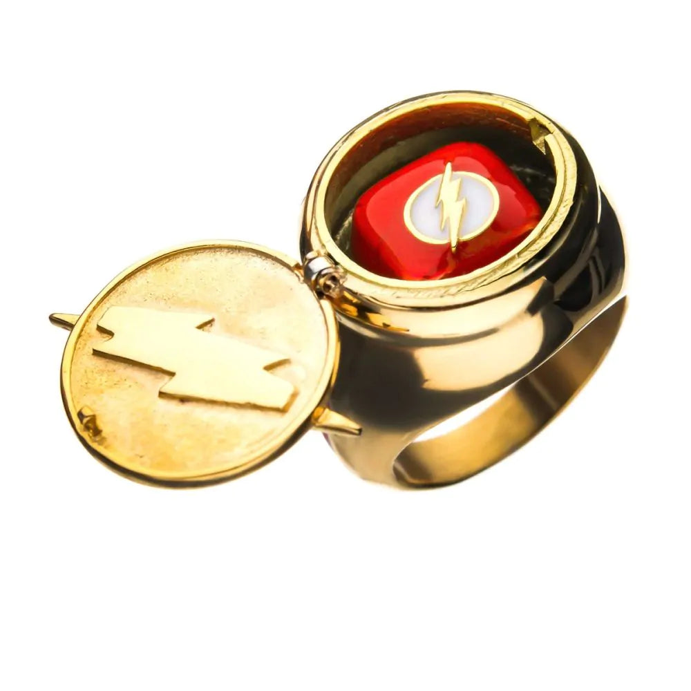 DC Comics Gold Plated Flash Ring with Costume Flip Lid Ring-8