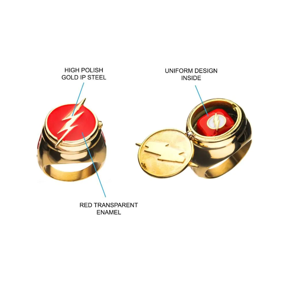 DC Comics Gold Plated Flash Ring with Costume Flip Lid Ring-5