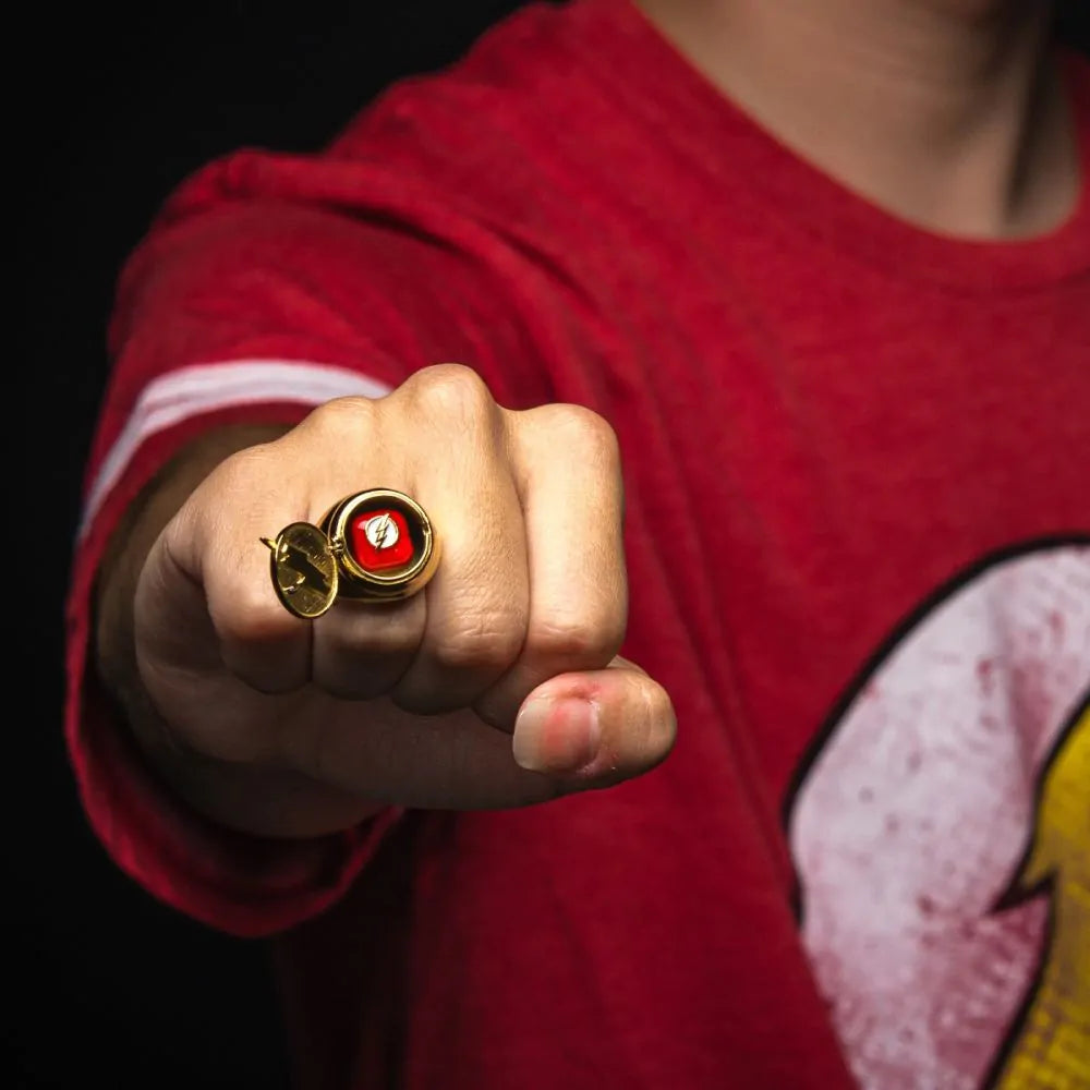 DC Comics Gold Plated Flash Ring with Costume Flip Lid Ring-2