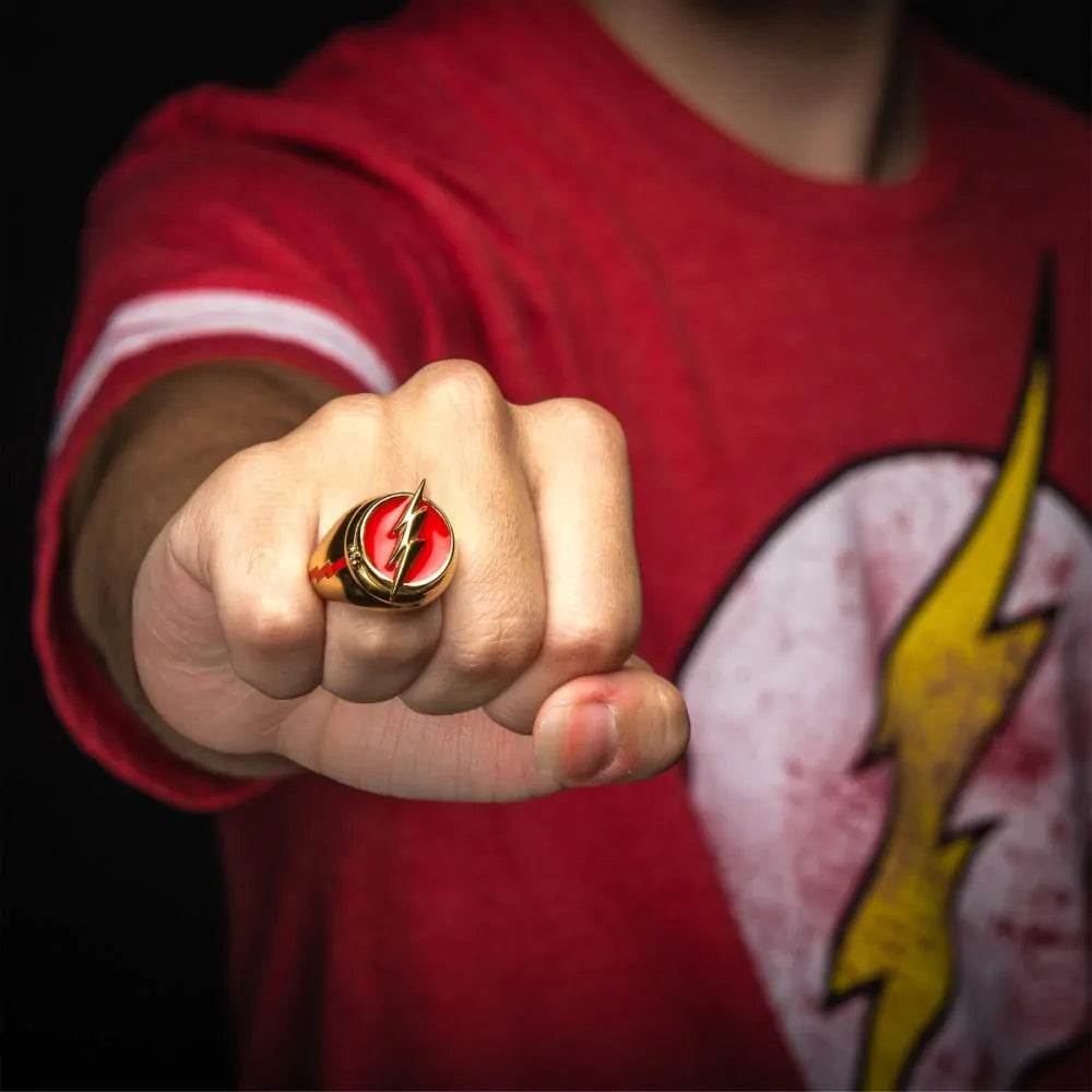 DC Comics Gold Plated Flash Ring with Costume Flip Lid Ring-4