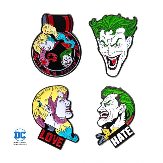 Joker and Harley Quinn Face Lapel Pin Set (4pcs)