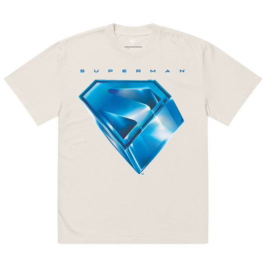 Superman (2025 movie) stylized s-shield oversized faded t-shirt - faded bone