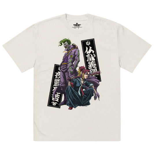 BATMAN NINJA VS. YAKUZA LEAGUE Joker and Harley Oversized Faded T-Shirt Faded Bone