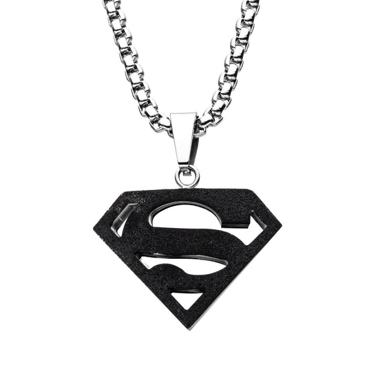 Superman Black Stainless Steel Pendant Necklace