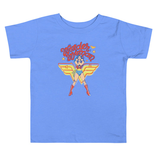 WONDER WOMAN Amazing Amazon Toddler T-Shirt Heather Columbia Blue