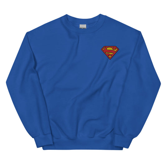 SUPERMAN Logo S-Shield Embroidered Crewneck Sweatshirt Royal