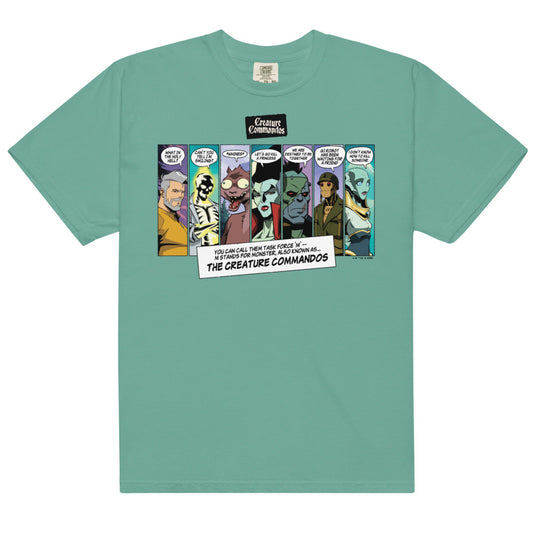 Creature commandos panels comfort colors t-shirt - seafoam