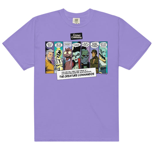 Creature commandos panels comfort colors t-shirt - violet